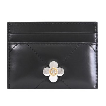 TORY BURCH 165049 四葉草LOGO絎縫皮革隨身卡片夾.黑色