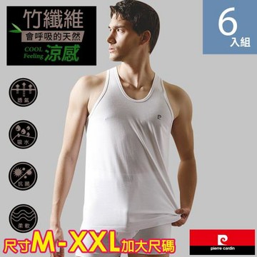 Pierre Cardin 皮爾卡登 竹纖維涼感抗菌背心-6件組(尺寸M-XXL加大尺碼)