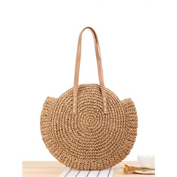 店長推薦新款簡約圓形單肩草編包鏤空手工編織包海邊沙灘時尚女包