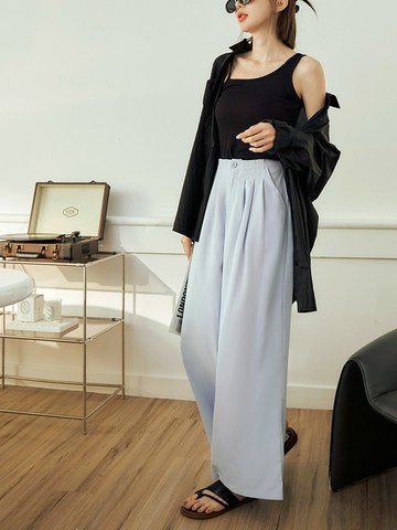 修身打褶落地寬褲