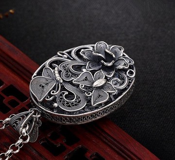 真正的 999 純泰國銀女士復古花絲首飾手工蝴蝶