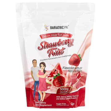 BariatricPal, 檸檬酸鈣軟咀嚼片，草莓風味，90 片軟咀嚼片