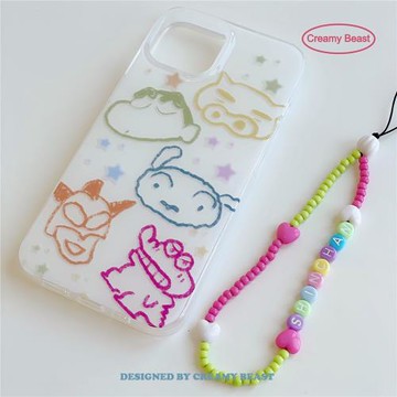奶油怪獸手繪風可愛蠟筆小新雙層印花imd手機殼iPhone13/14掛繩