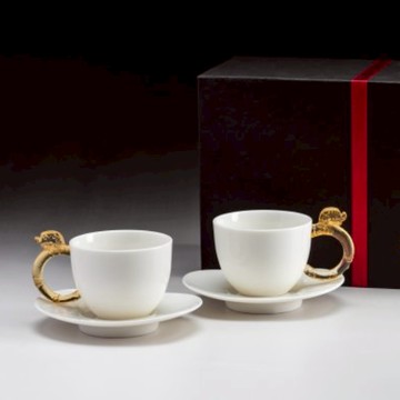 【存仁堂】凍玉瓷杯組｜凍玉小龍把對杯