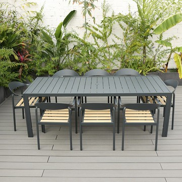 全鋁戶外庭院別墅花園伸縮餐桌椅組合露天院子室外防水簡約大長[DD050209]