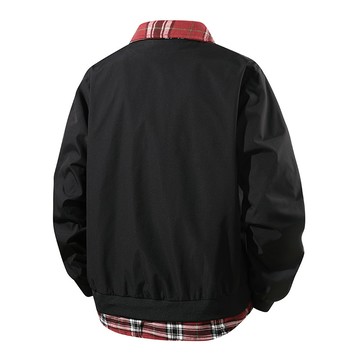 【HOT 本舖】男装跨境歐碼格子翻領假兩件套男士休閒美式夾克外套