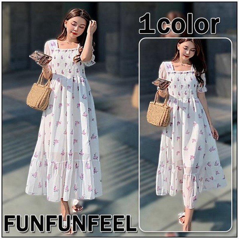 ワンピース レディース 40代 マキシワンピース 春 夏 半袖 白ワンピースパフスリーブ シフォン きれいめ 花柄 フレアスカート オシャレ結婚式 通販 Lineポイント最大get Lineショッピング