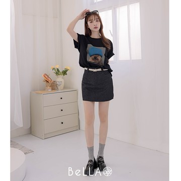【早春新品】BeLLA 狗狗長版T上衣 黑色