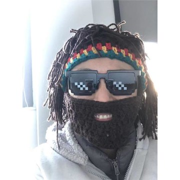 新款雷鬼臟辮搞怪瘋子帽手工毛線大胡子稻草帽創意野人假頭發帽子