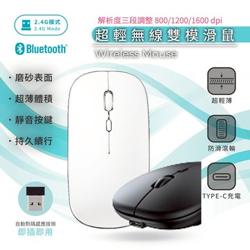 Songwin 超輕/靜音/充電式 無線雙模滑鼠(解析度三段調整)黑色