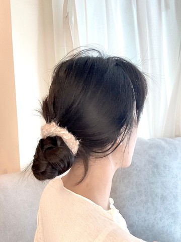 啡粉色 小香風  氣質 花紗 髮圈【編織】