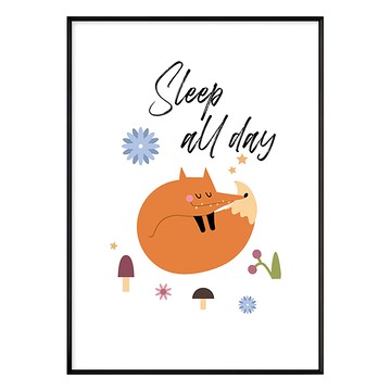 春日的小狐狸 慵懶掛畫  59.4 x 42cm  黑色