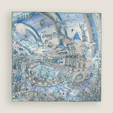 Hermes 愛馬仕 翱翔福寶之夢 絲巾（電光藍/板岩石灰/白色）