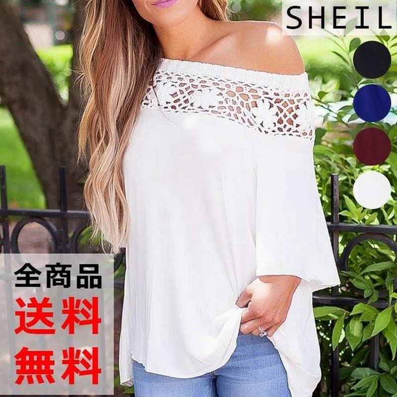 オフショルダートップス レディース 半袖 Tシャツ レース オフショルトップス 春夏 シースルー Mサイズ 白 黒 ブルー レッド 福袋対象商品 通販 Lineポイント最大get Lineショッピング