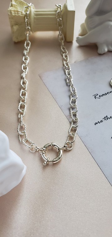 黃銅鍍銀 麻花項鍊 ~ 基本鏈條項鍊 ~ 純銀大扣頭項鍊 ~ 粗項鍊