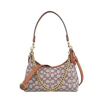 COACH JULIET 25 C字金屬LOGO緹花布拼皮革手提單肩斜背包(米白x棕)