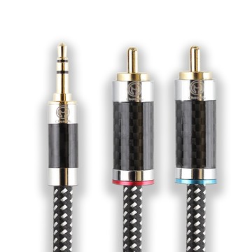 川木 碳纖維 3.5mm 轉RCA 音源線 音訊線【M124】音頻線 手機 電腦 AV AUX 3.5 to 2RCA