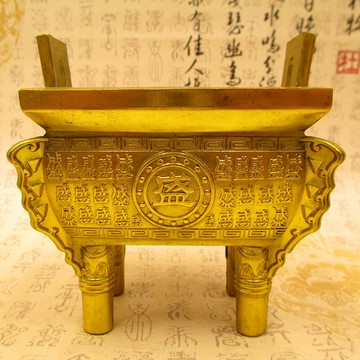 純銅鼎擺件四腳銅鼎盛千秋盛鼎香爐招財方鼎聚寶盆龍鼎家居裝飾品 c8072