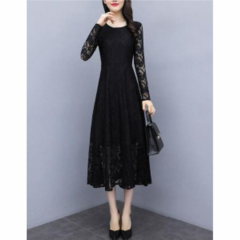 送料無料 結婚式 お呼ばれ ドレス 代 30代 40代 50代 パーティードレス ワンピース ロングドレス 黒 袖あり 総レース 1349 通販 Lineポイント最大get Lineショッピング