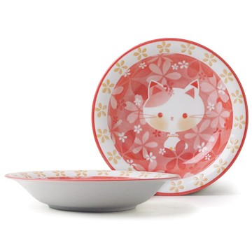 [豐名日本餐具] 8.0"盤 京都貓 紅色 / C08PL0-407