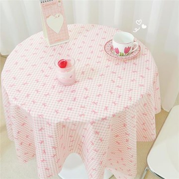 Fins風網紅桌布小碎花短絨布少女心裝飾背景布可愛蝴蝶結宿舍桌布