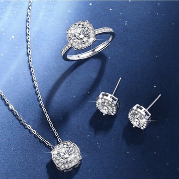 [米蘭精品] 莫桑石項鍊925純銀耳環三件套-1克拉海瑞時尚氣質母親節情人節生日禮物女飾品74an45