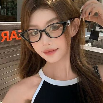 防藍光貓眼平光鏡2025時尚新款網紅個性眼鏡架潮流素顏街拍眼鏡框