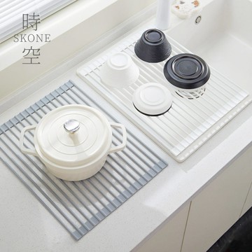 矽膠瀝水架 流理臺 瀝水網架 瀝乾架 水槽架 水槽瀝水架【時空優品】廚房收納架 碗碟收納架 廚房收納 廚房瀝水 晾曬架