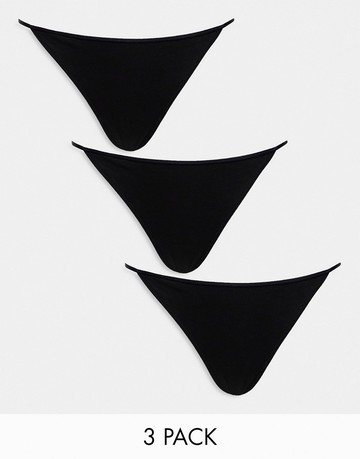 Monki 3 pack thongs in black