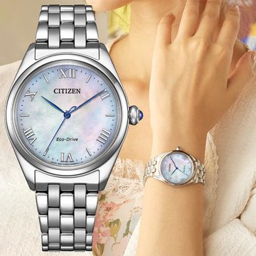 CITIZEN 星辰 L系列 光動能典雅羅馬時尚腕錶/白蝶貝X銀/33mm/EM1140-80D