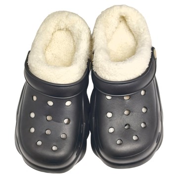 水晶熊配飾柔軟毛絨可拆卸EVA增高厚底拖鞋洞洞鞋  37-38  黑色  1雙