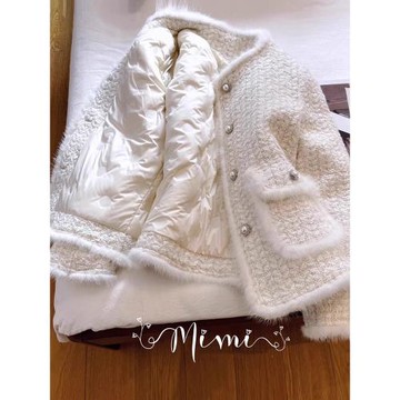 白色小香風羽絨內膽外套女冬季小個子高級感保暖粗花呢短款羽絨服