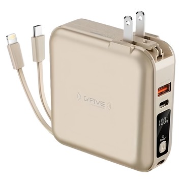 G'FIVE 基伍 22.5W五合一自帶線行動電源 10000mAh Lightning + Type-C + USB-A  GP-W10S  金色