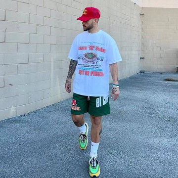 美式街頭白色短袖t恤男女小領口西海岸oversize寬松情侶半袖潮牌