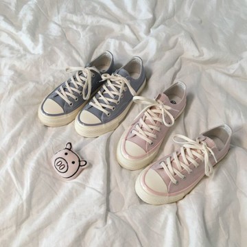 1970s仙女粉帆布鞋女夏港味復古布鞋韓版原宿ulzzang學生百搭板鞋