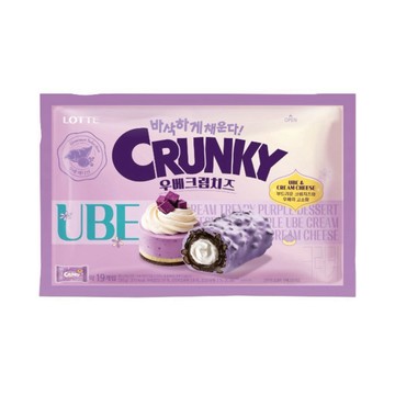 【韓國🇰🇷樂天 LOTTE】期間限定 Crunky 香芋奶油起司巧克力脆捲 (330g/19入)|Ube參賽級 雙料內餡