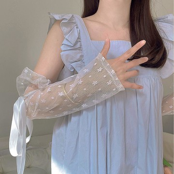 法式 流仙袖 ins風 可愛 百搭 長飄帶 蕾絲 手袖 夏季 防曬 冰袖 lolita 長款