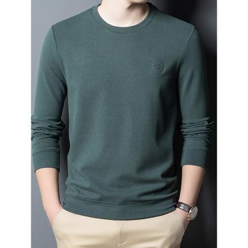 品牌男士長袖t恤圓領秋季新款德絨打底衫中年男裝春秋季百搭衣服