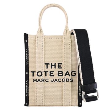 MARC JACOBS 馬克賈伯 電繡LOGO迷你托特帆布包.米白/黑