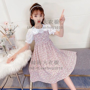 女童連身裙夏季公主裙兒童女孩雪紡碎花裙寶寶潮短袖洋裝【時尚大衣櫥】