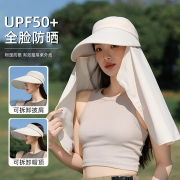 防曬帽子面罩護頸壹體2025新款冰絲太陽帽大帽檐戶外披肩遮陽帽女鑫弘-素時衣櫥