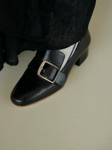 3.4 飾扣樂福跟鞋 - 黑