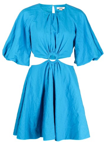 Jason Wu - puff-sleeve cut-out dress - women - Linen/Flax/Cotton - 12 - Blue
