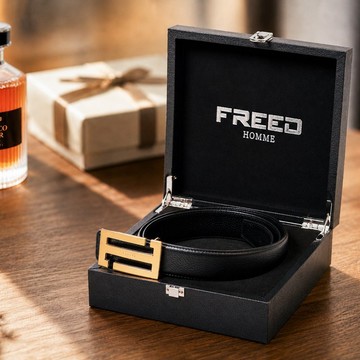 【FREED】金色/黑色扣頭 荔枝紋真皮皮帶 升遷賀禮