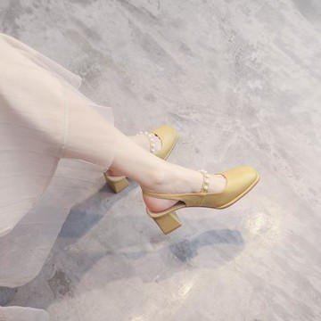 包頭涼鞋女夏2025年春季新款百搭溫柔仙女風單鞋粗跟瑪麗珍高跟鞋