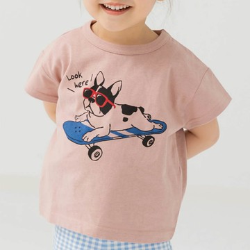 日本 Chil2 - 100%棉 印花柔軟短袖上衣-法鬥滑板-煙燻粉