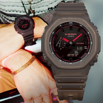 CASIO 卡西歐 G-SHOCK 霓虹點綴 霧面半透明 八角形雙顯錶 GA-2100K-5A