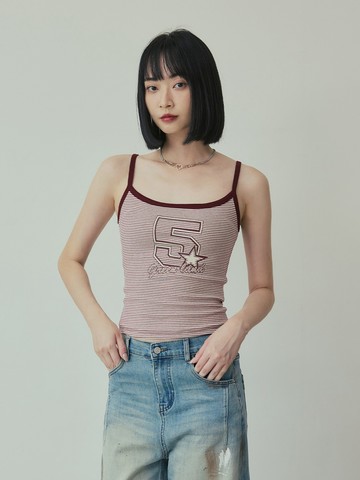 美式Y2K條紋數字細肩帶背心