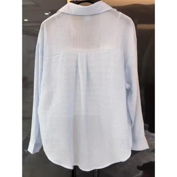 法式褶皺設計感防嗮襯衫女夏季新款溫柔純色時尚簡約百搭開衫上衣