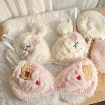 抱心小熊～冬季可愛毛絨茸文胸套裝小胸聚攏性感純欲無鋼圈內衣